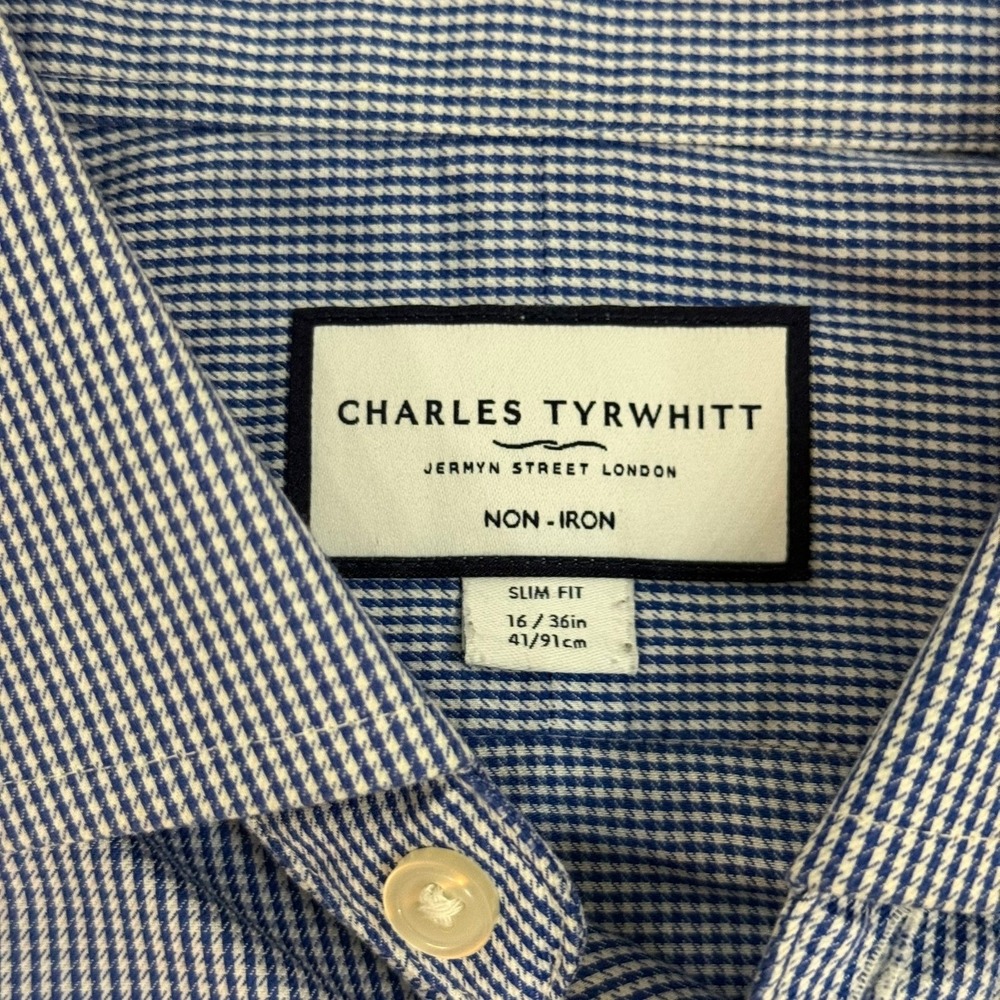 Charles Tyrwhitt Mens Dress Shirt Size 16/41 Royal Blue Puppytooth Twill - Picture 4 of 13